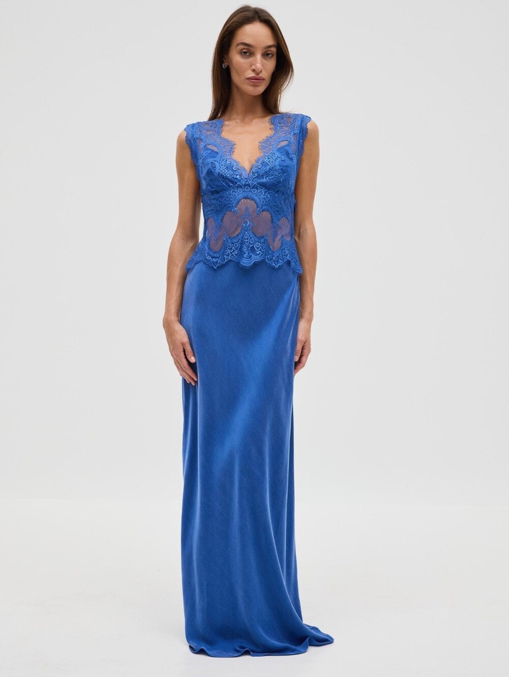 Third Form VISIONS LACE FLOOR LENGTH DRESS In Azure
